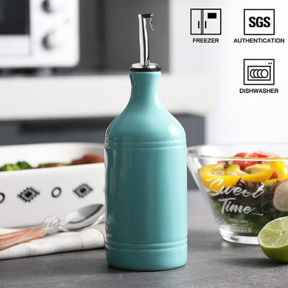 Sweejar Ceramic Olive Oil Dispenser Bottle, Opaque Oil Cruet Protects to Reduce Oxidation, Suitable for Storage Vinegar, Coffee Syrups & Other Liquids, Pack of 1, 15.5 Fl Oz(Beige)