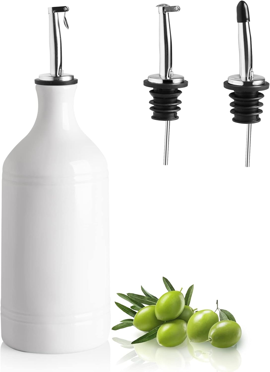 Sweejar Ceramic Olive Oil Dispenser Bottle, Opaque Oil Cruet Protects to Reduce Oxidation, Suitable for Storage Vinegar, Coffee Syrups & Other Liquids, Pack of 1, 15.5 Fl Oz(Beige)