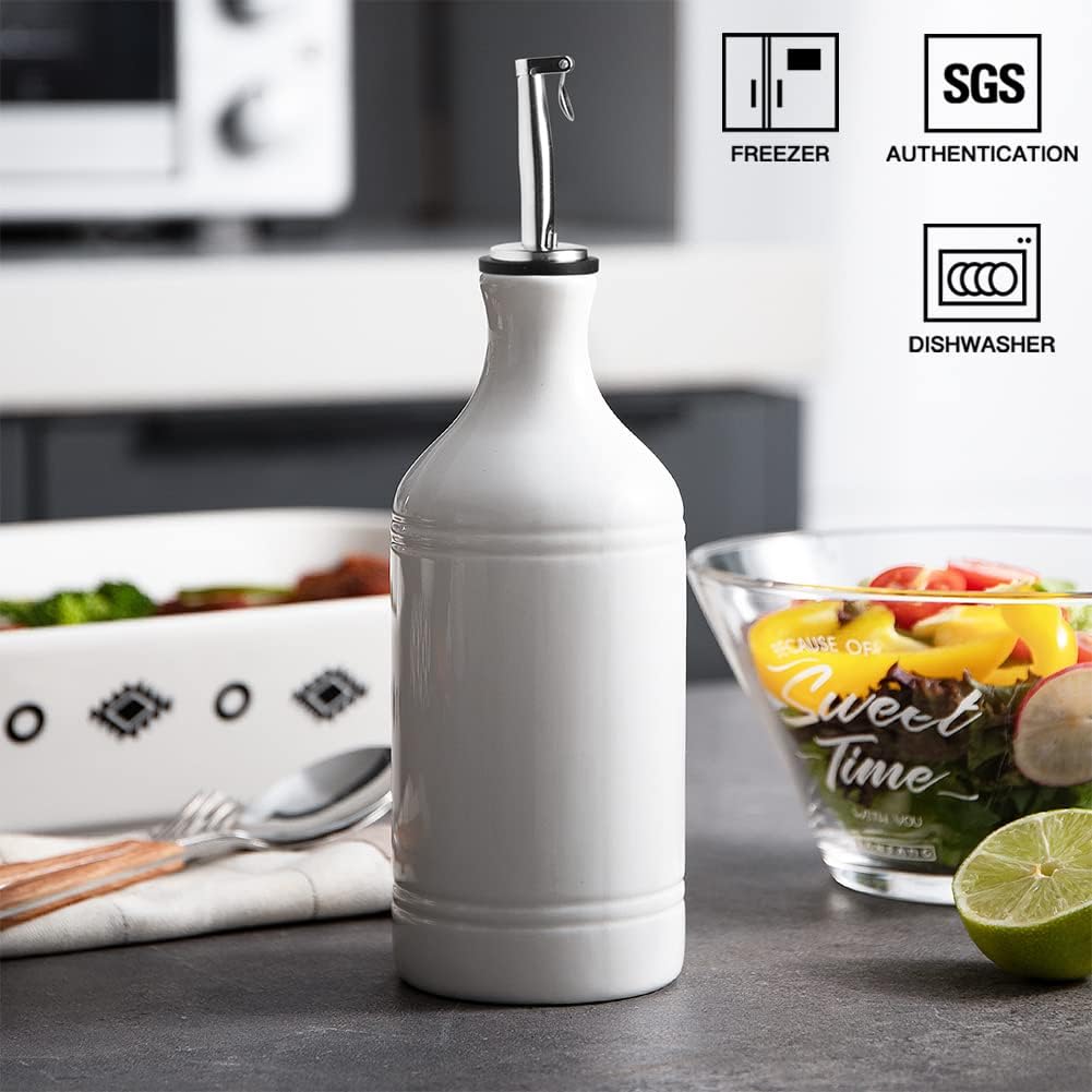 Sweejar Ceramic Olive Oil Dispenser Bottle, Opaque Oil Cruet Protects to Reduce Oxidation, Suitable for Storage Vinegar, Coffee Syrups & Other Liquids, Pack of 1, 15.5 Fl Oz(Beige)