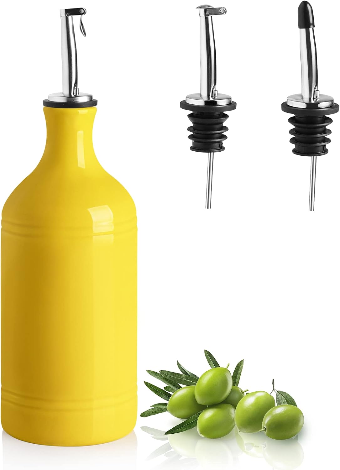 Sweejar Ceramic Olive Oil Dispenser Bottle, Opaque Oil Cruet Protects to Reduce Oxidation, Suitable for Storage Vinegar, Coffee Syrups & Other Liquids, Pack of 1, 15.5 Fl Oz(Beige)