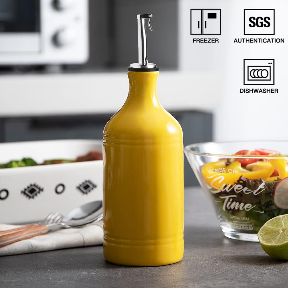 Sweejar Ceramic Olive Oil Dispenser Bottle, Opaque Oil Cruet Protects to Reduce Oxidation, Suitable for Storage Vinegar, Coffee Syrups & Other Liquids, Pack of 1, 15.5 Fl Oz(Beige)