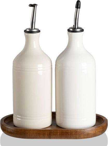 Sweejar Ceramic Olive Oil Dispenser Bottle, Opaque Oil Cruet Protects to Reduce Oxidation, Suitable for Storage Vinegar, Coffee Syrups & Other Liquids, Pack of 1, 15.5 Fl Oz(Beige)
