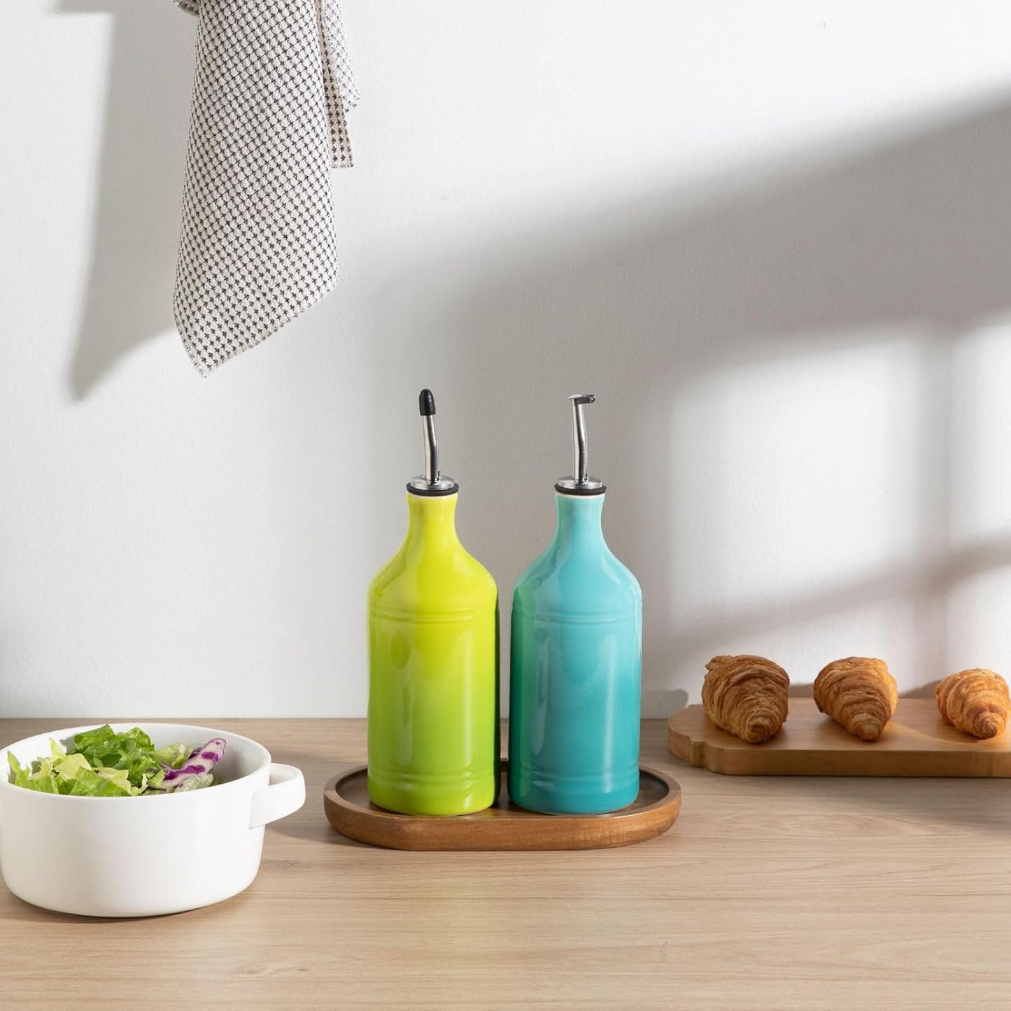 Sweejar Ceramic Olive Oil Dispenser Bottle, Opaque Oil Cruet Protects to Reduce Oxidation, Suitable for Storage Vinegar, Coffee Syrups & Other Liquids, Pack of 1, 15.5 Fl Oz(Beige)