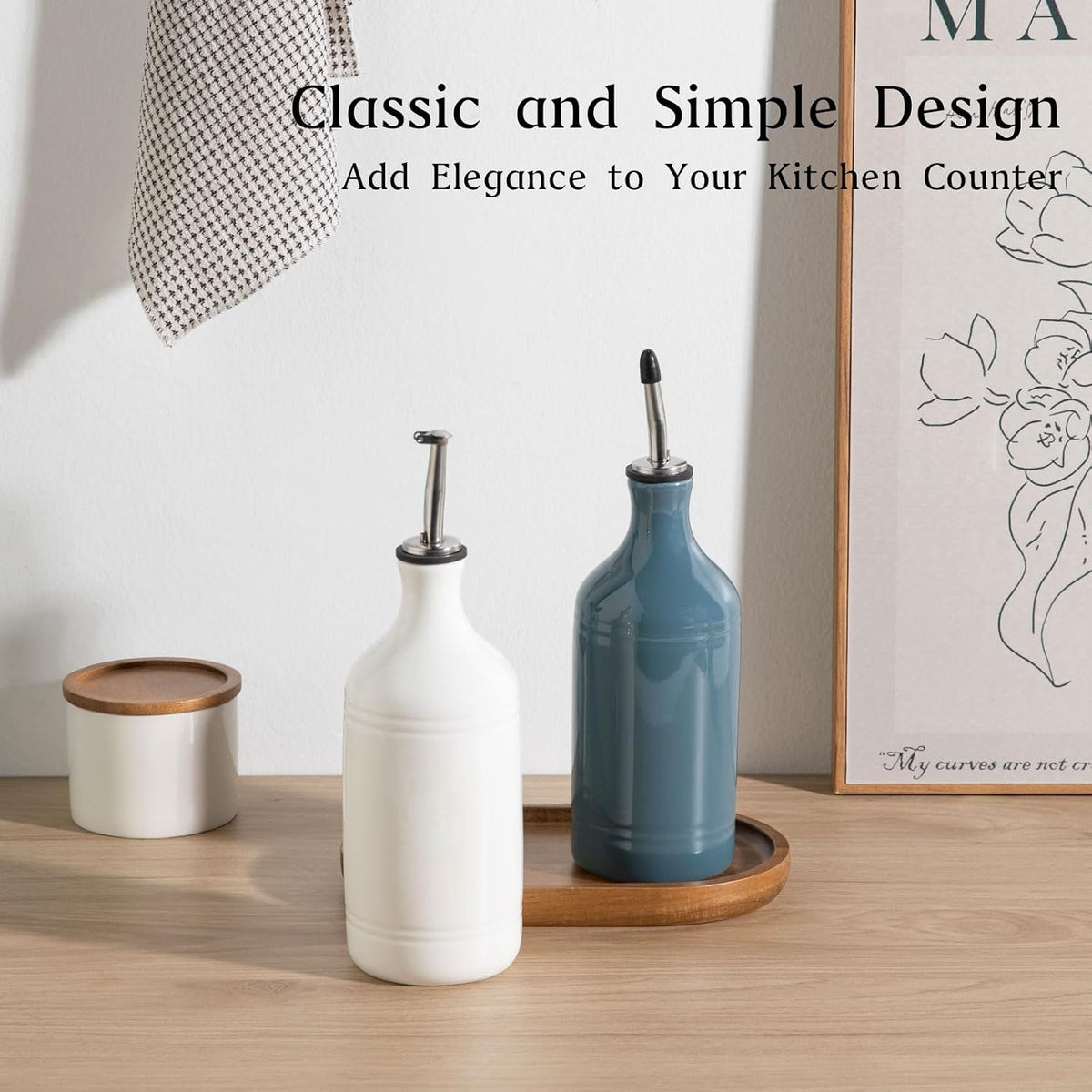 Sweejar Ceramic Olive Oil Dispenser Bottle, Opaque Oil Cruet Protects to Reduce Oxidation, Suitable for Storage Vinegar, Coffee Syrups & Other Liquids, Pack of 1, 15.5 Fl Oz(Beige)