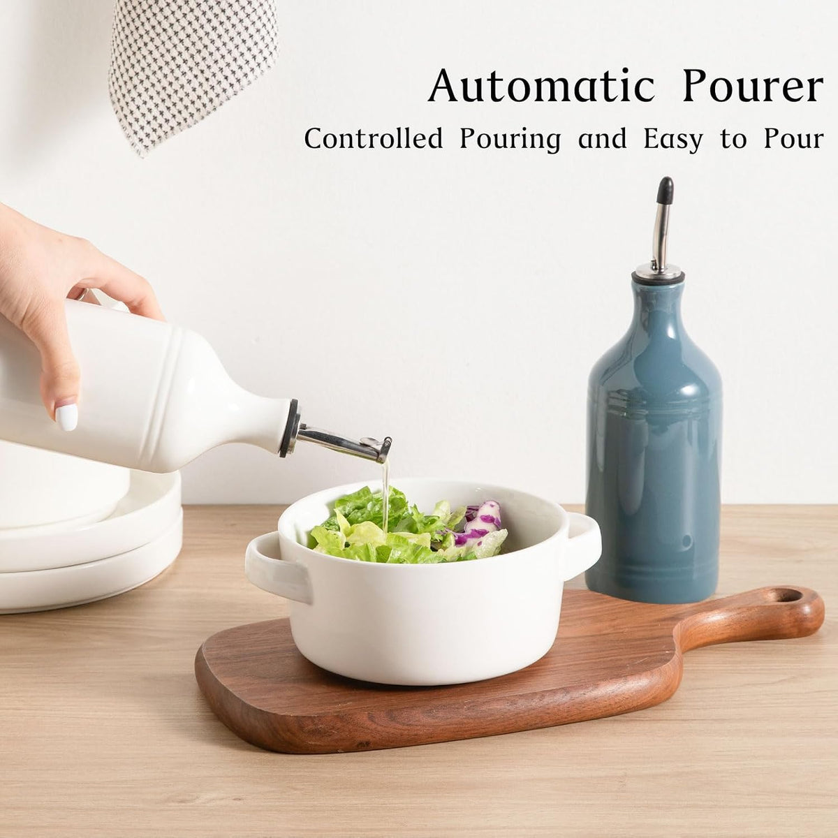 Sweejar Ceramic Olive Oil Dispenser Bottle, Opaque Oil Cruet Protects to Reduce Oxidation, Suitable for Storage Vinegar, Coffee Syrups & Other Liquids, Pack of 1, 15.5 Fl Oz(Beige)