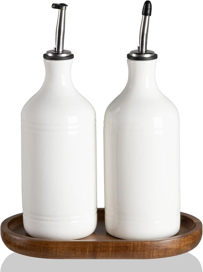 Sweejar Ceramic Olive Oil Dispenser Bottle, Opaque Oil Cruet Protects to Reduce Oxidation, Suitable for Storage Vinegar, Coffee Syrups & Other Liquids, Pack of 1, 15.5 Fl Oz(Beige)