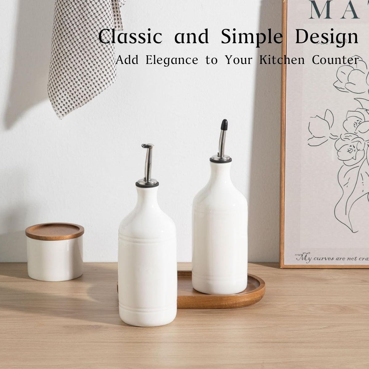 Sweejar Ceramic Olive Oil Dispenser Bottle, Opaque Oil Cruet Protects to Reduce Oxidation, Suitable for Storage Vinegar, Coffee Syrups & Other Liquids, Pack of 1, 15.5 Fl Oz(Beige)