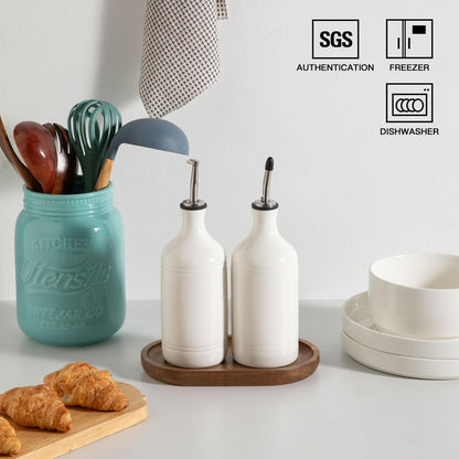 Sweejar Ceramic Olive Oil Dispenser Bottle, Opaque Oil Cruet Protects to Reduce Oxidation, Suitable for Storage Vinegar, Coffee Syrups & Other Liquids, Pack of 1, 15.5 Fl Oz(Beige)