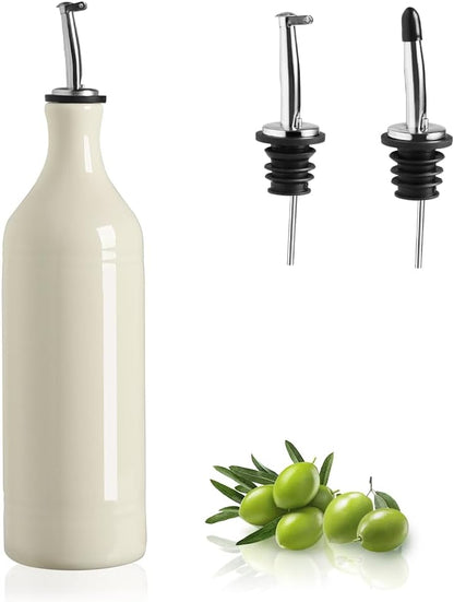 Sweejar Ceramic Olive Oil Dispenser Bottle, Opaque Oil Cruet Protects to Reduce Oxidation, Suitable for Storage Vinegar, Coffee Syrups & Other Liquids, Pack of 1, 15.5 Fl Oz(Beige)