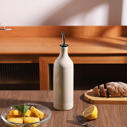 Sweejar Ceramic Olive Oil Dispenser Bottle, Opaque Oil Cruet Protects to Reduce Oxidation, Suitable for Storage Vinegar, Coffee Syrups & Other Liquids, Pack of 1, 15.5 Fl Oz(Beige)
