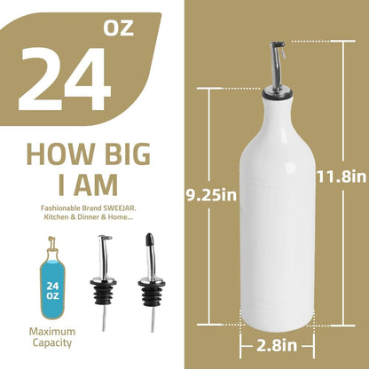 Sweejar Ceramic Olive Oil Dispenser Bottle, Opaque Oil Cruet Protects to Reduce Oxidation, Suitable for Storage Vinegar, Coffee Syrups & Other Liquids, Pack of 1, 15.5 Fl Oz(Beige)