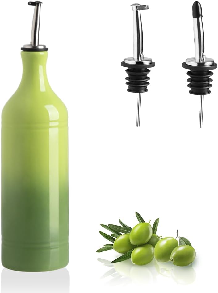 Sweejar Ceramic Olive Oil Dispenser Bottle, Opaque Oil Cruet Protects to Reduce Oxidation, Suitable for Storage Vinegar, Coffee Syrups & Other Liquids, Pack of 1, 15.5 Fl Oz(Beige)