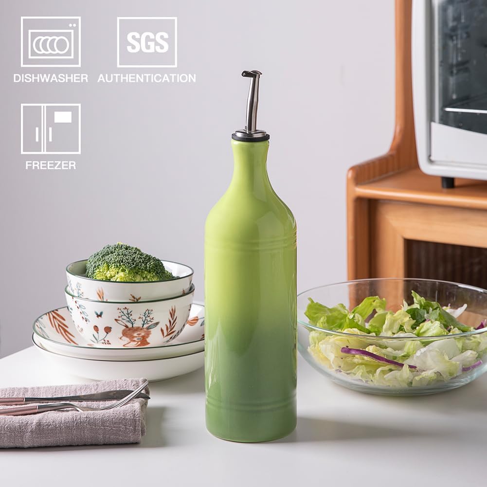 Sweejar Ceramic Olive Oil Dispenser Bottle, Opaque Oil Cruet Protects to Reduce Oxidation, Suitable for Storage Vinegar, Coffee Syrups & Other Liquids, Pack of 1, 15.5 Fl Oz(Beige)