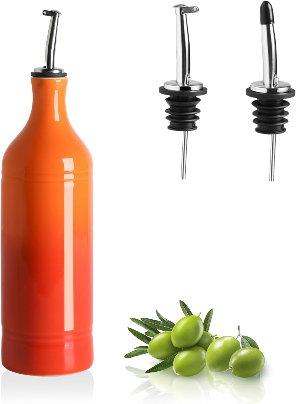Sweejar Ceramic Olive Oil Dispenser Bottle, Opaque Oil Cruet Protects to Reduce Oxidation, Suitable for Storage Vinegar, Coffee Syrups & Other Liquids, Pack of 1, 15.5 Fl Oz(Beige)