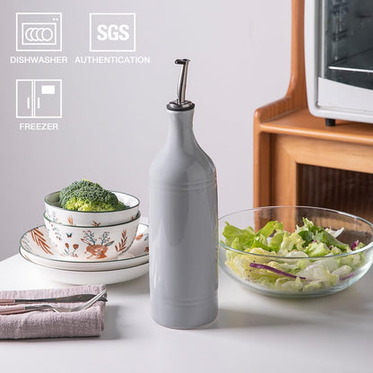 Sweejar Ceramic Olive Oil Dispenser Bottle, Opaque Oil Cruet Protects to Reduce Oxidation, Suitable for Storage Vinegar, Coffee Syrups & Other Liquids, Pack of 1, 15.5 Fl Oz(Beige)