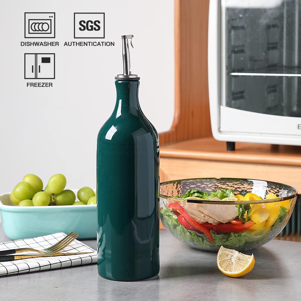 Sweejar Ceramic Olive Oil Dispenser Bottle, Opaque Oil Cruet Protects to Reduce Oxidation, Suitable for Storage Vinegar, Coffee Syrups & Other Liquids, Pack of 1, 15.5 Fl Oz(Beige)