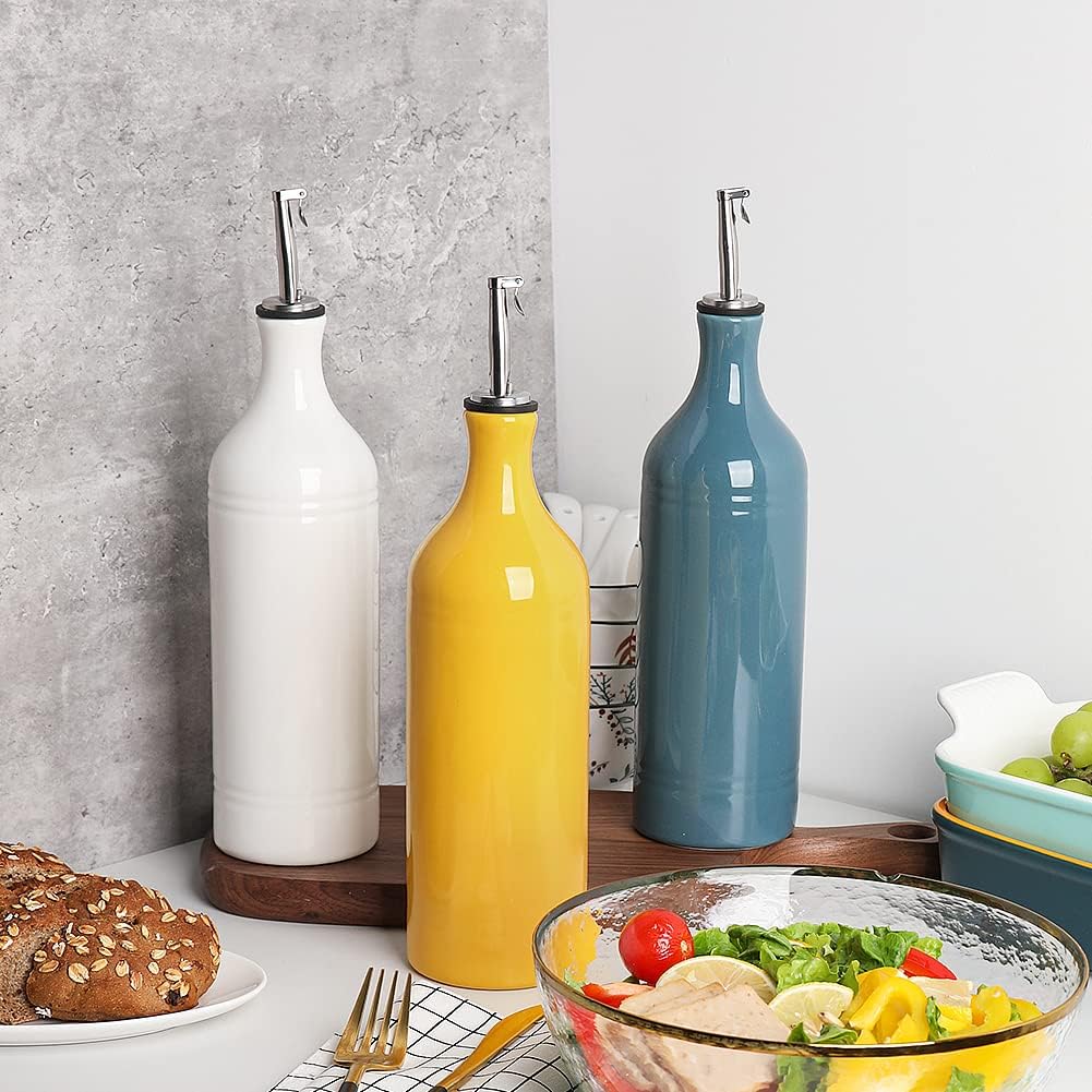 Sweejar Ceramic Olive Oil Dispenser Bottle, Opaque Oil Cruet Protects to Reduce Oxidation, Suitable for Storage Vinegar, Coffee Syrups & Other Liquids, Pack of 1, 15.5 Fl Oz(Beige)