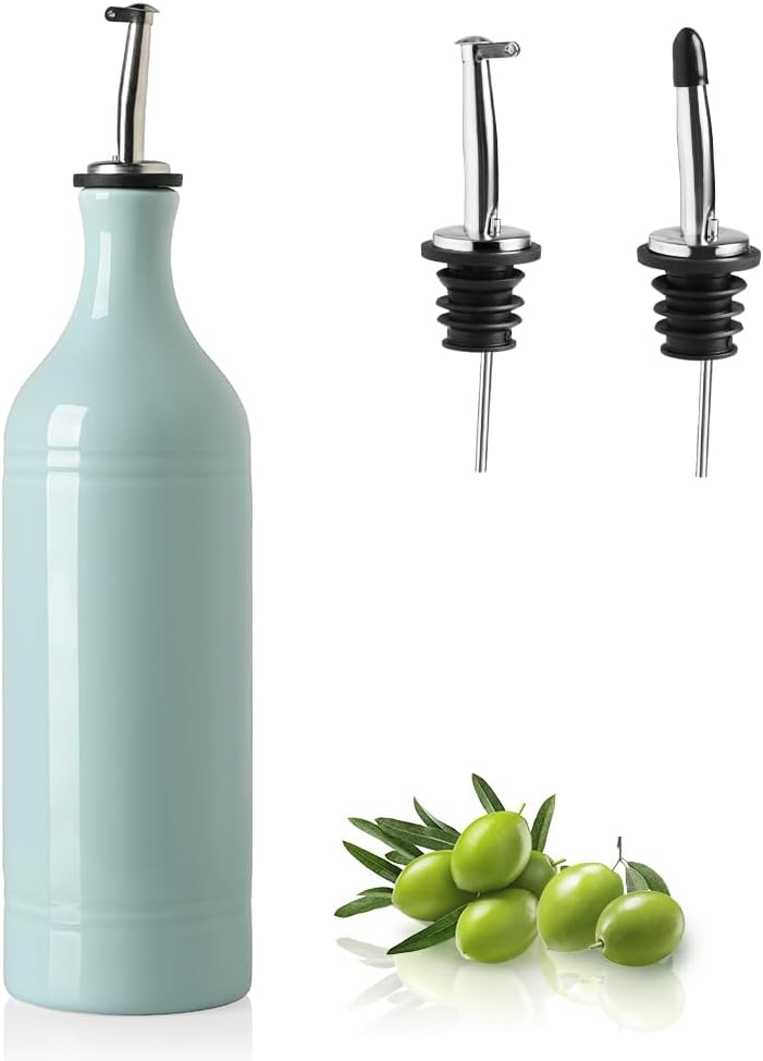 Sweejar Ceramic Olive Oil Dispenser Bottle, Opaque Oil Cruet Protects to Reduce Oxidation, Suitable for Storage Vinegar, Coffee Syrups & Other Liquids, Pack of 1, 15.5 Fl Oz(Beige)