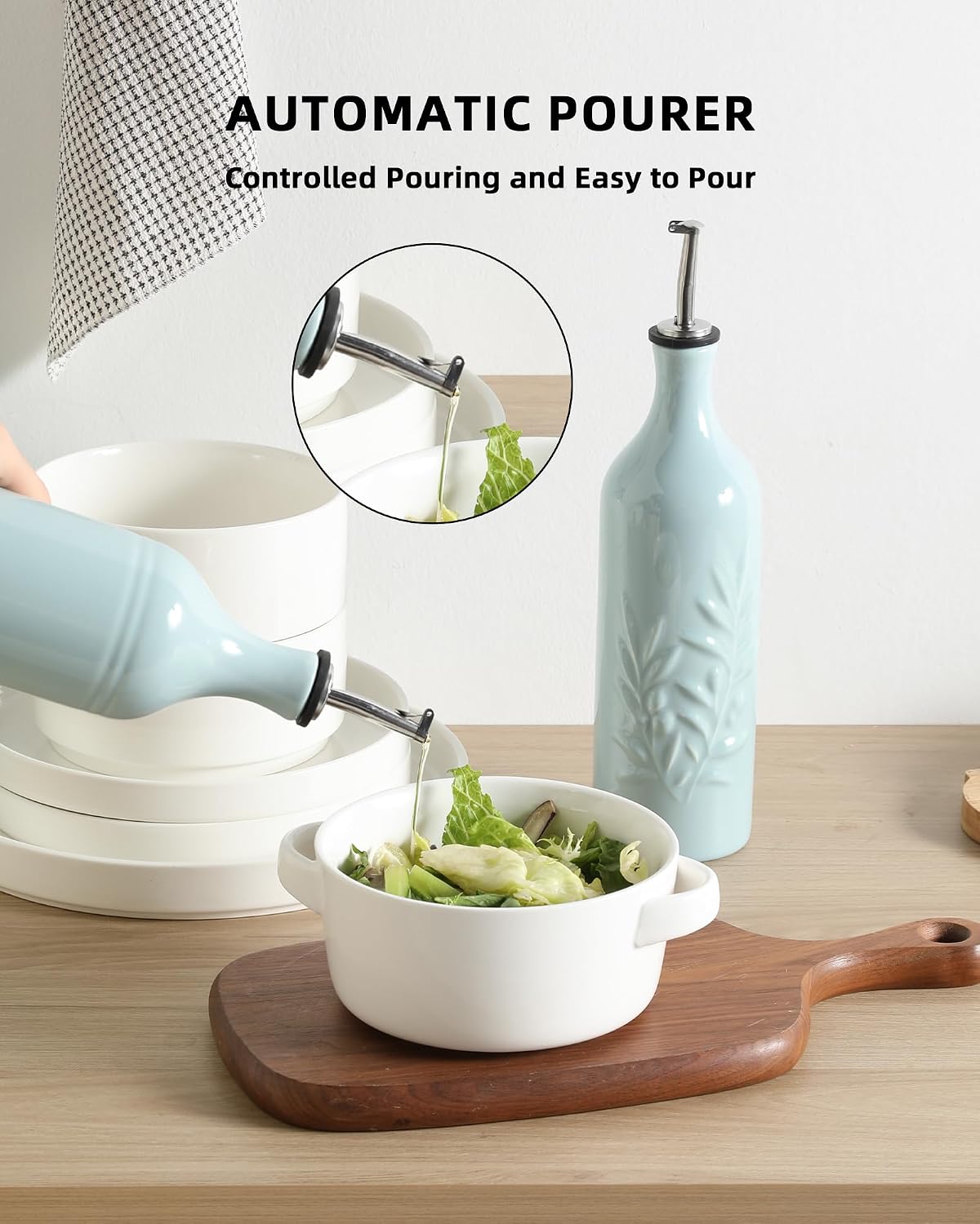 Sweejar Ceramic Olive Oil Dispenser Bottle, Opaque Oil Cruet Protects to Reduce Oxidation, Suitable for Storage Vinegar, Coffee Syrups & Other Liquids, Pack of 1, 15.5 Fl Oz(Beige)