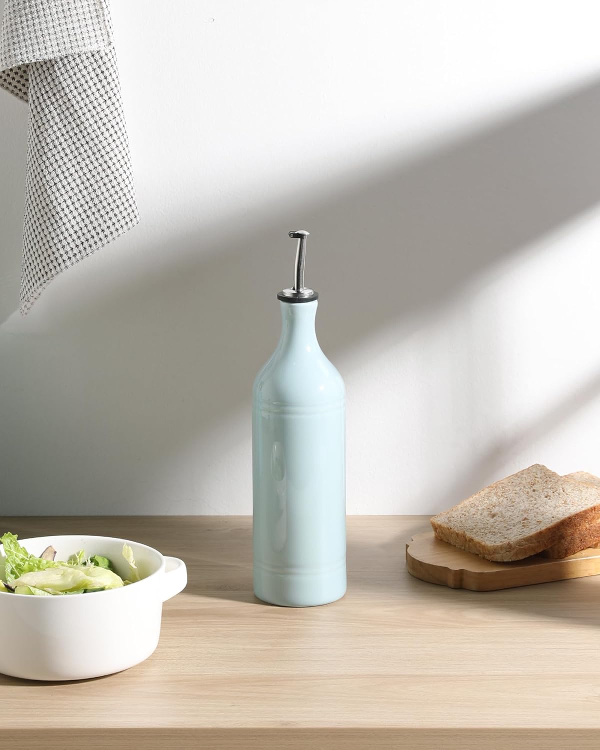 Sweejar Ceramic Olive Oil Dispenser Bottle, Opaque Oil Cruet Protects to Reduce Oxidation, Suitable for Storage Vinegar, Coffee Syrups & Other Liquids, Pack of 1, 15.5 Fl Oz(Beige)