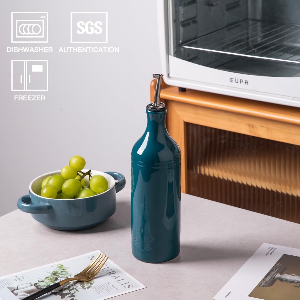 Sweejar Ceramic Olive Oil Dispenser Bottle, Opaque Oil Cruet Protects to Reduce Oxidation, Suitable for Storage Vinegar, Coffee Syrups & Other Liquids, Pack of 1, 15.5 Fl Oz(Beige)