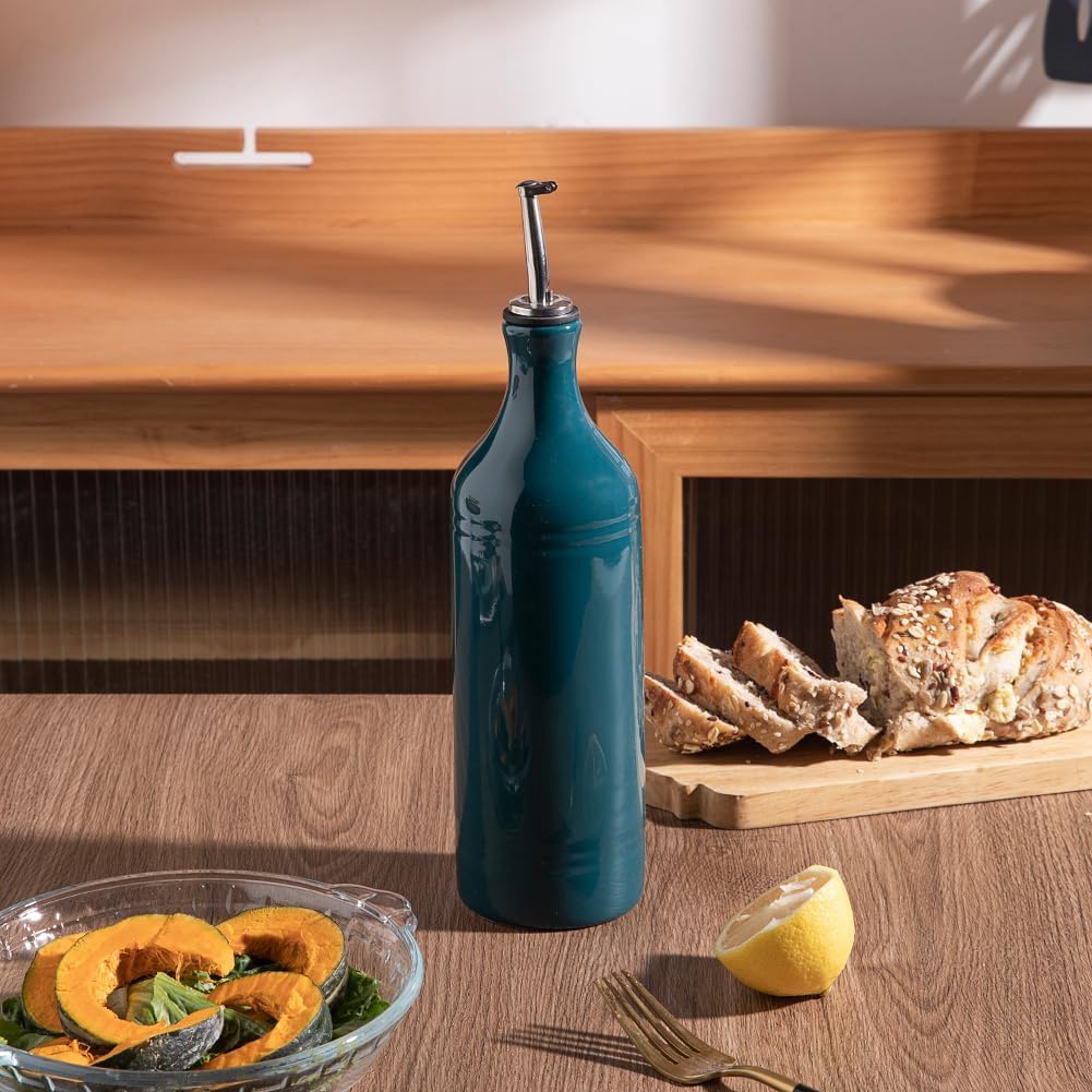 Sweejar Ceramic Olive Oil Dispenser Bottle, Opaque Oil Cruet Protects to Reduce Oxidation, Suitable for Storage Vinegar, Coffee Syrups & Other Liquids, Pack of 1, 15.5 Fl Oz(Beige)