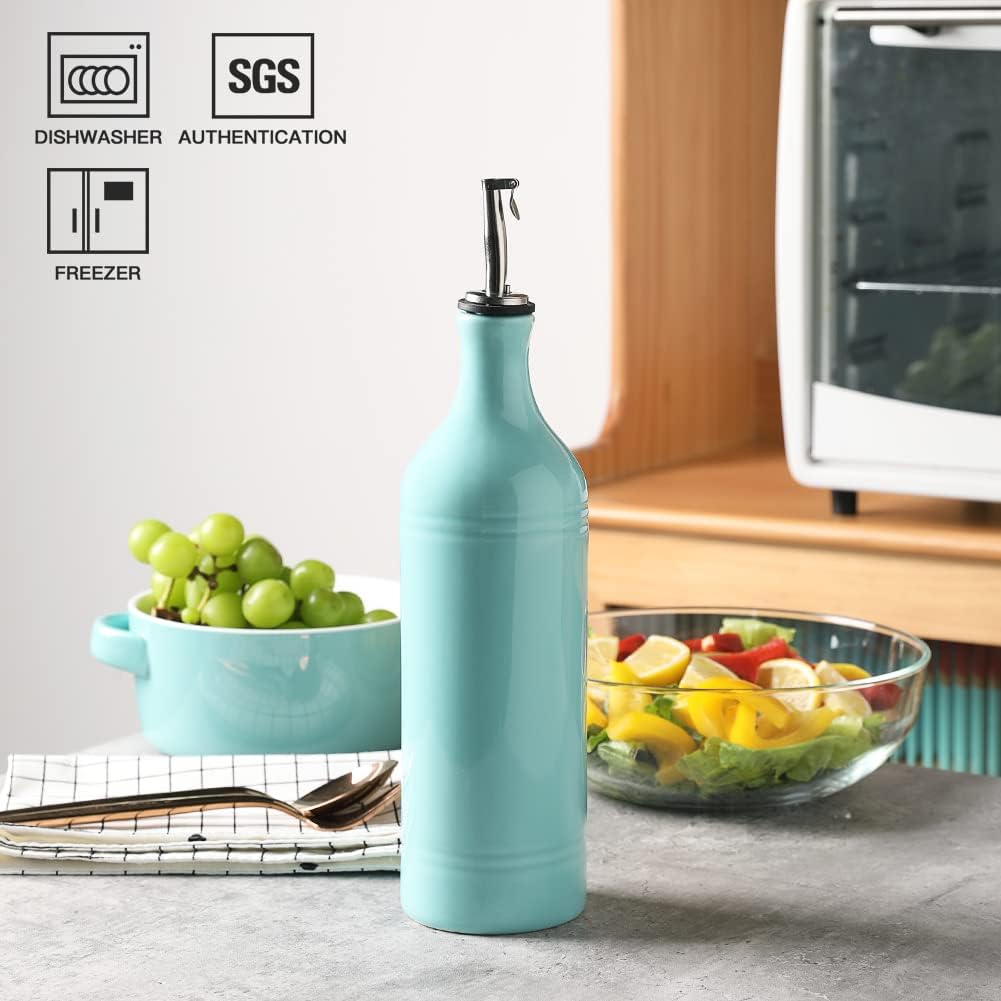 Sweejar Ceramic Olive Oil Dispenser Bottle, Opaque Oil Cruet Protects to Reduce Oxidation, Suitable for Storage Vinegar, Coffee Syrups & Other Liquids, Pack of 1, 15.5 Fl Oz(Beige)