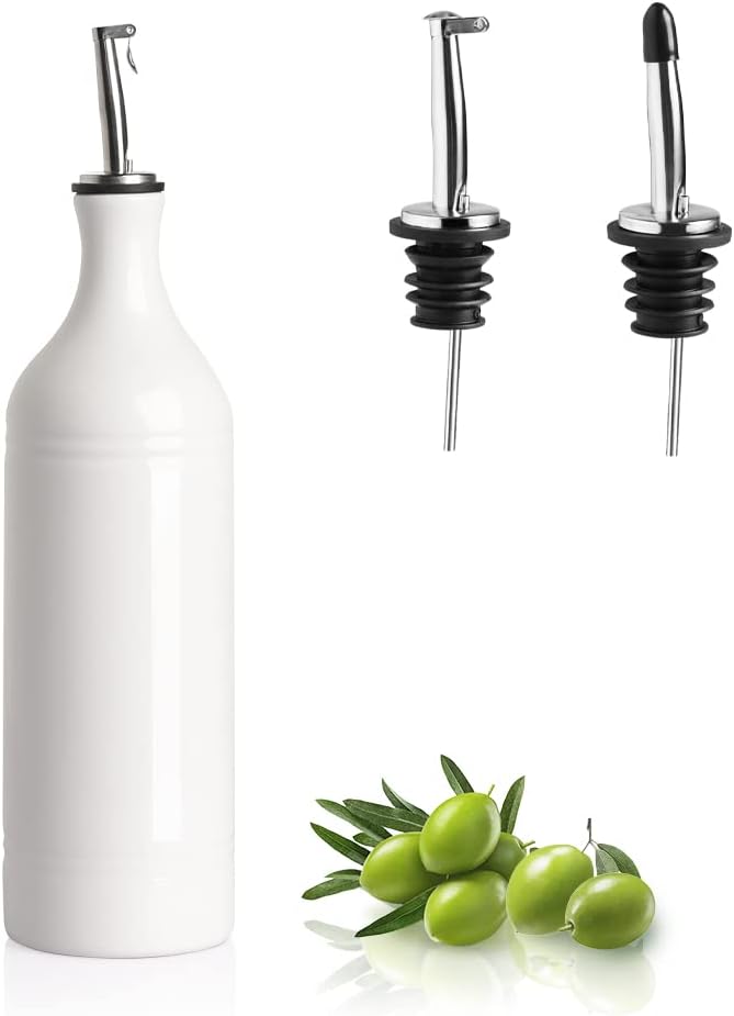 Sweejar Ceramic Olive Oil Dispenser Bottle, Opaque Oil Cruet Protects to Reduce Oxidation, Suitable for Storage Vinegar, Coffee Syrups & Other Liquids, Pack of 1, 15.5 Fl Oz(Beige)