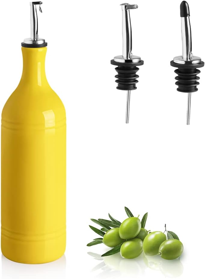 Sweejar Ceramic Olive Oil Dispenser Bottle, Opaque Oil Cruet Protects to Reduce Oxidation, Suitable for Storage Vinegar, Coffee Syrups & Other Liquids, Pack of 1, 15.5 Fl Oz(Beige)