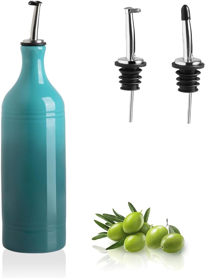 Sweejar Ceramic Olive Oil Dispenser Bottle, Opaque Oil Cruet Protects to Reduce Oxidation, Suitable for Storage Vinegar, Coffee Syrups & Other Liquids, Pack of 1, 15.5 Fl Oz(Beige)
