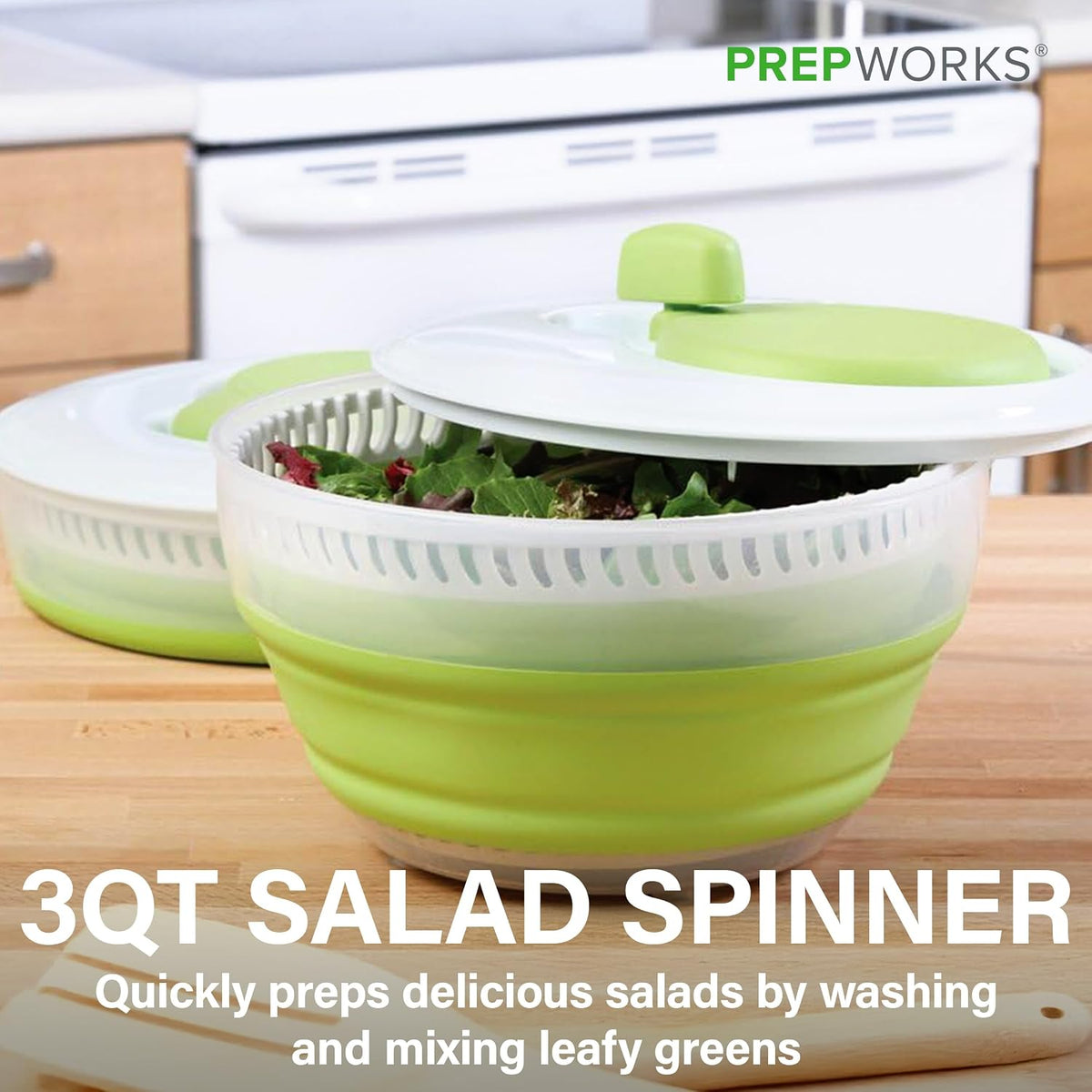 PrepWorks 3 Qt Collapsible Salad Spinner for Quick Salad Washing and Drying