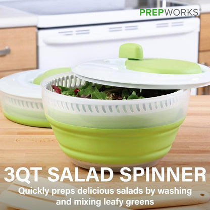 PrepWorks 3 Qt Collapsible Salad Spinner for Quick Salad Washing and Drying