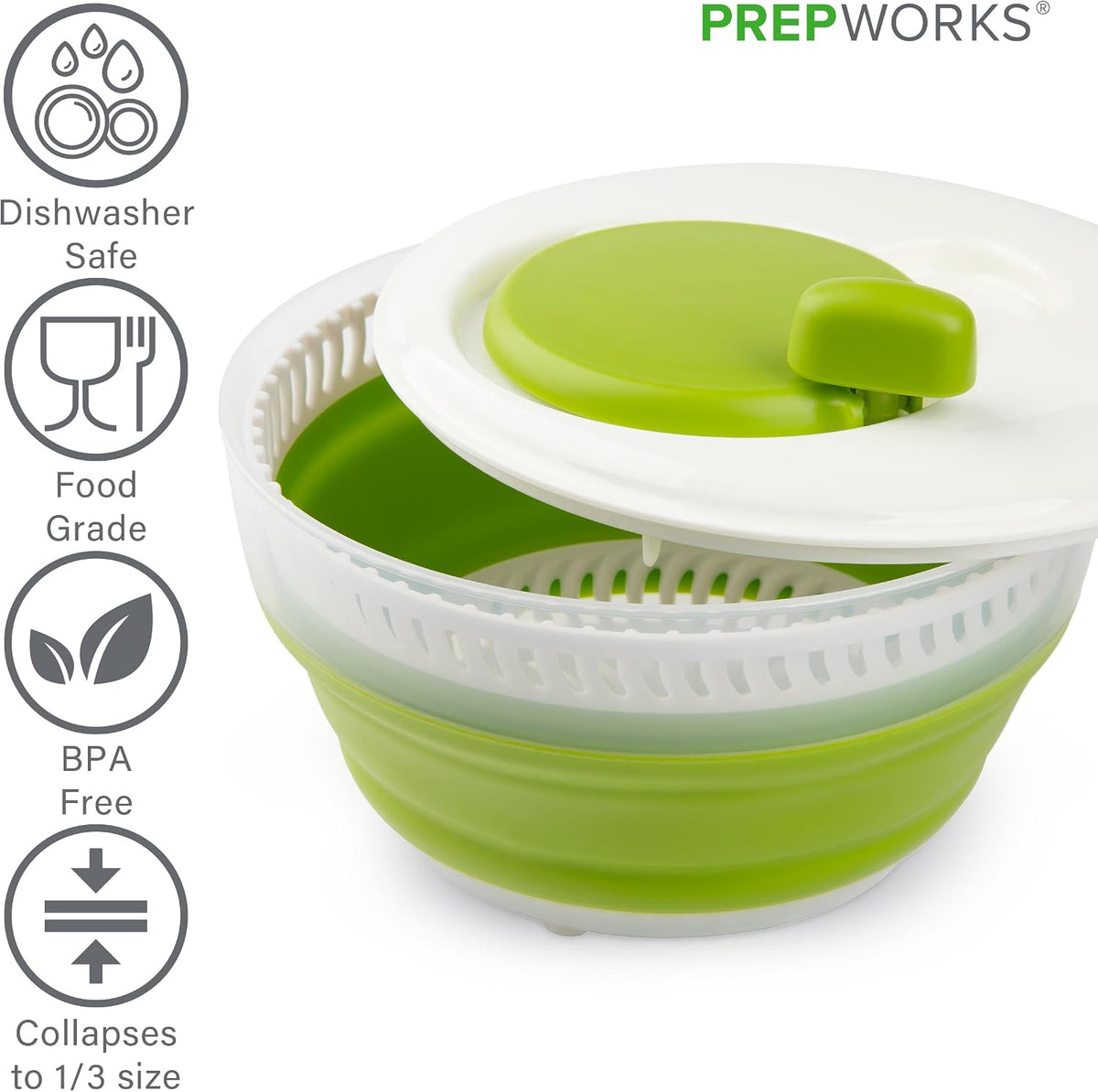 PrepWorks 3 Qt Collapsible Salad Spinner for Quick Salad Washing and Drying