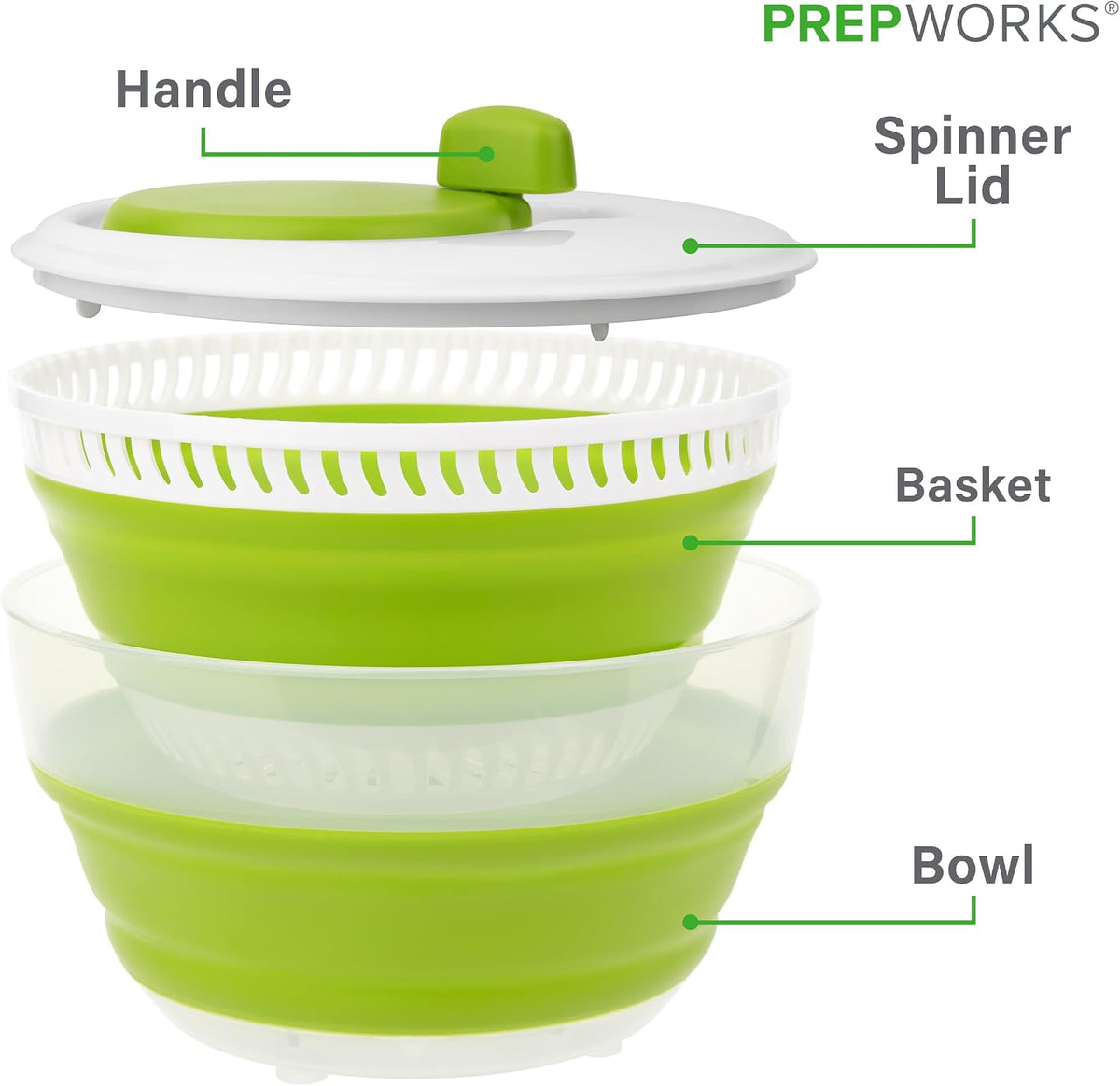 PrepWorks 3 Qt Collapsible Salad Spinner for Quick Salad Washing and Drying
