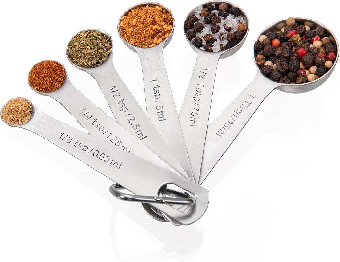 Measuring Spoons Set of 5-18/8 Stainless Steel Heavy Duty Teaspoons Tablespoons with Engraved Metric & US Measurements, Metal Measure Spoon for Dry and Liquid Ingredients, Dishwasher Safe