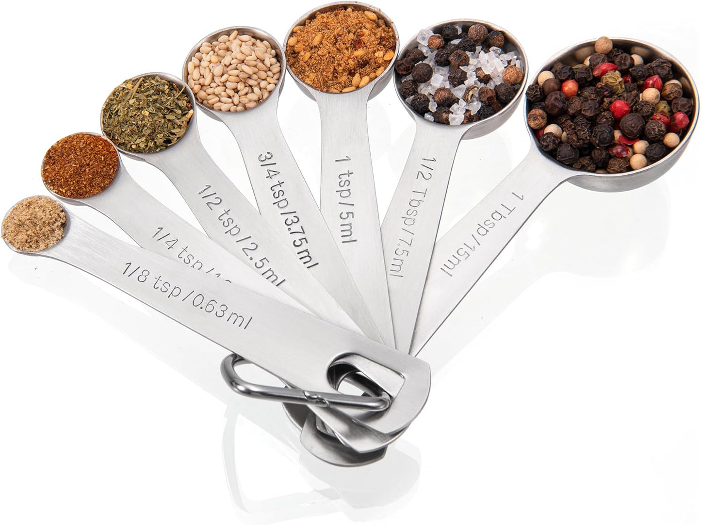 Measuring Spoons Set of 5-18/8 Stainless Steel Heavy Duty Teaspoons Tablespoons with Engraved Metric & US Measurements, Metal Measure Spoon for Dry and Liquid Ingredients, Dishwasher Safe
