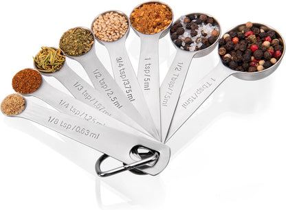 Measuring Spoons Set of 5-18/8 Stainless Steel Heavy Duty Teaspoons Tablespoons with Engraved Metric & US Measurements, Metal Measure Spoon for Dry and Liquid Ingredients, Dishwasher Safe