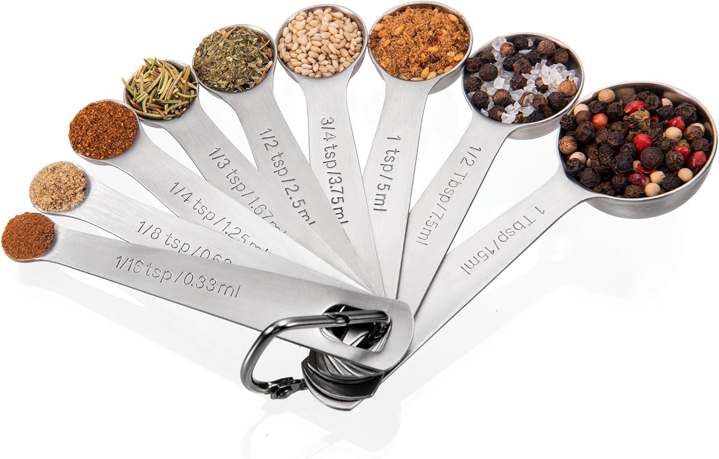 Measuring Spoons Set of 5-18/8 Stainless Steel Heavy Duty Teaspoons Tablespoons with Engraved Metric & US Measurements, Metal Measure Spoon for Dry and Liquid Ingredients, Dishwasher Safe