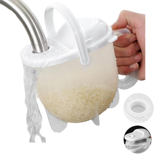 14oz Rice Washer Strainer Bowl with Handle - Plastic Grain & Vegetable Washing Bowl, Perfect for Rice Washing Bowl Needs and Rice Rinser Strainer Use with Beans, Pasta & Fruits