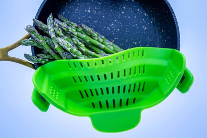 Adjustable Snap On Strainer for Pots, Pans, & Bowls - Food Grade Silicone and Heat Resistant Clip Colander Straining Pasta, Fruits, Vegetables, Lime Green, Small, Compact (SNP-STN)