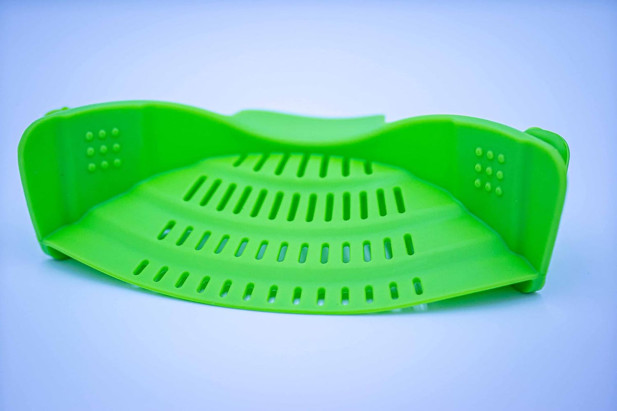 Adjustable Snap On Strainer for Pots, Pans, & Bowls - Food Grade Silicone and Heat Resistant Clip Colander Straining Pasta, Fruits, Vegetables, Lime Green, Small, Compact (SNP-STN)
