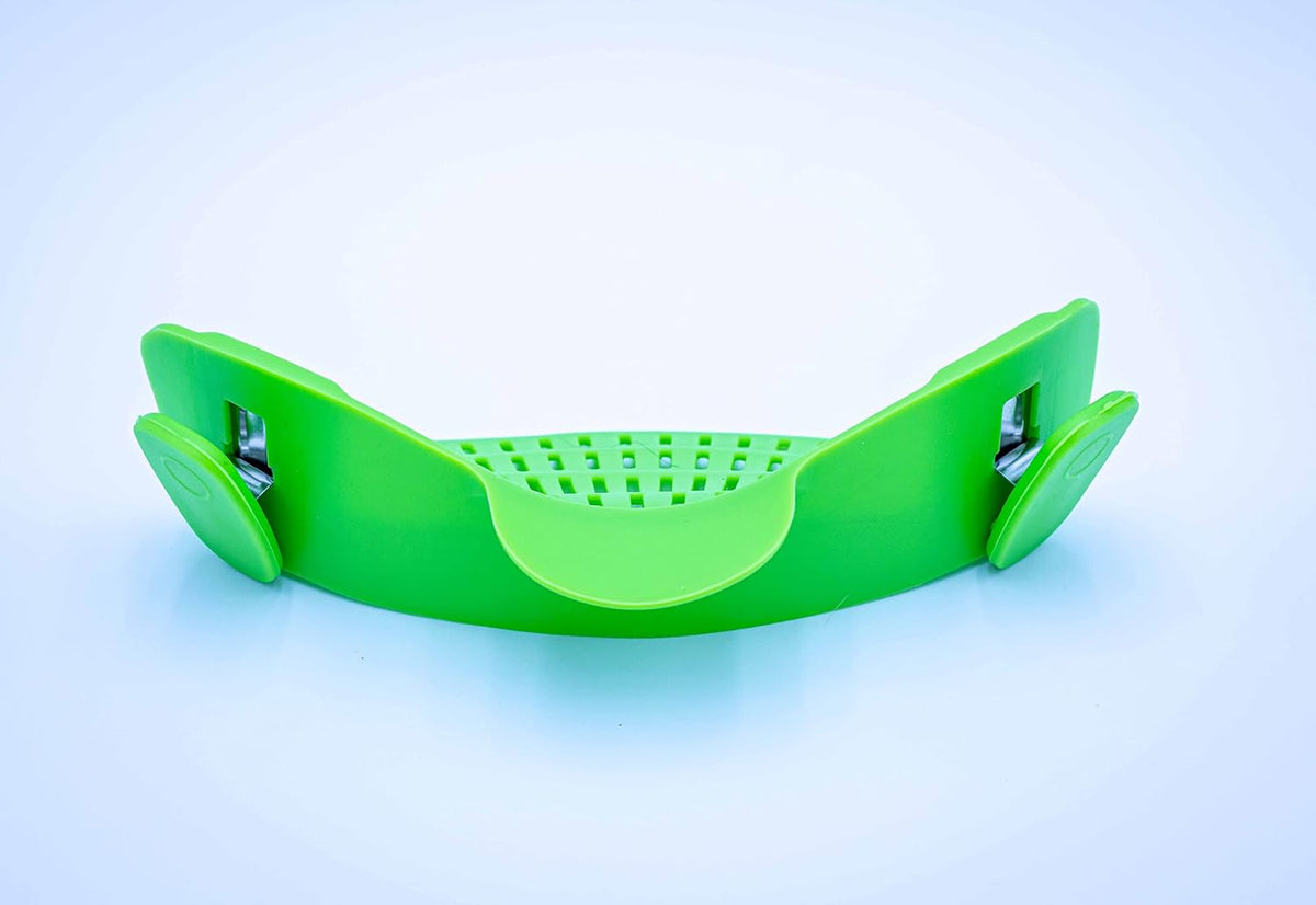 Adjustable Snap On Strainer for Pots, Pans, & Bowls - Food Grade Silicone and Heat Resistant Clip Colander Straining Pasta, Fruits, Vegetables, Lime Green, Small, Compact (SNP-STN)
