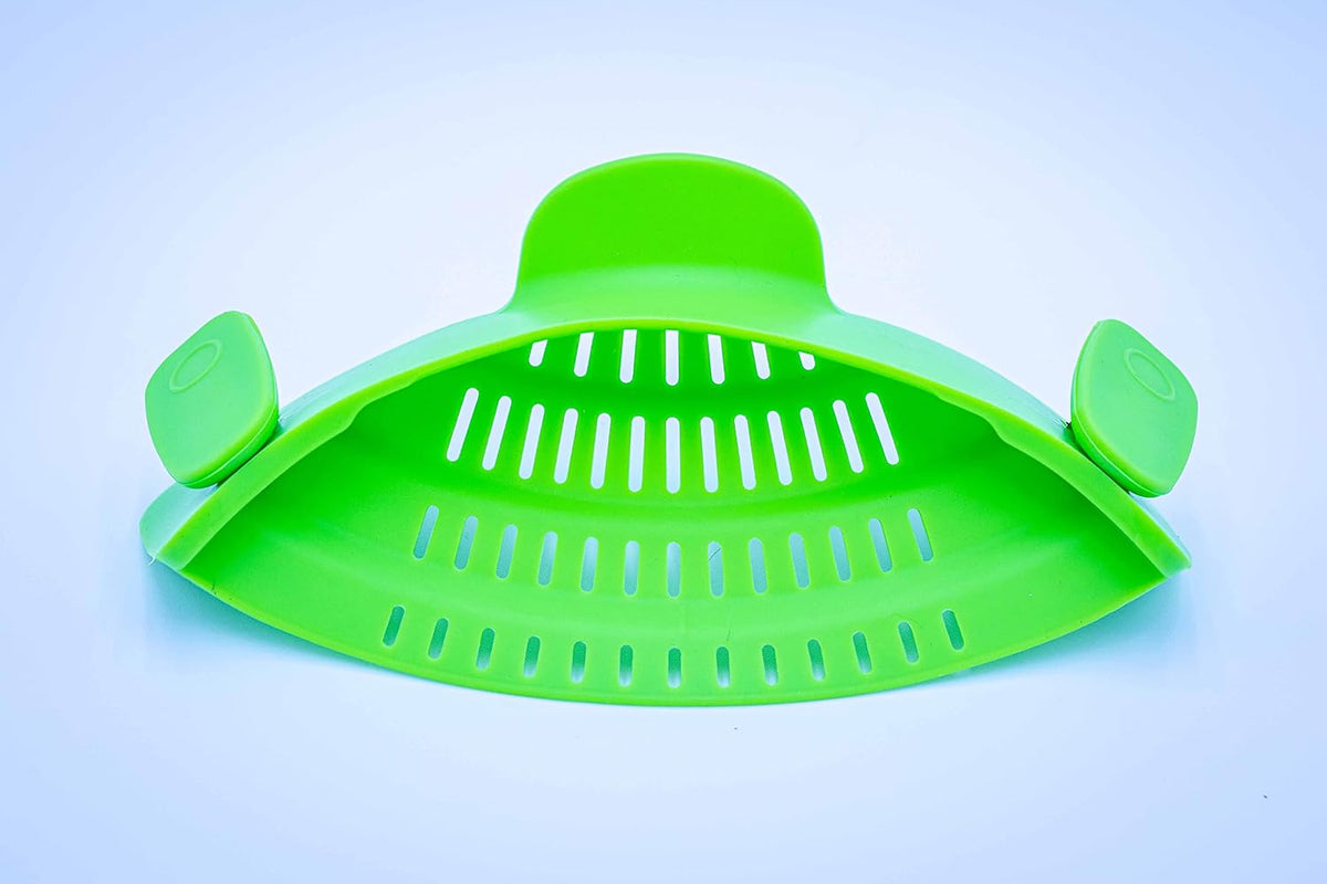 Adjustable Snap On Strainer for Pots, Pans, & Bowls - Food Grade Silicone and Heat Resistant Clip Colander Straining Pasta, Fruits, Vegetables, Lime Green, Small, Compact (SNP-STN)