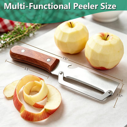 Multi Functional Vegetable Peeler for Kitchen，1 Pack | Wooden handle with built-in bottle opener, sharp stainless steel blade for fruit, kiwi, potato and pumpkin