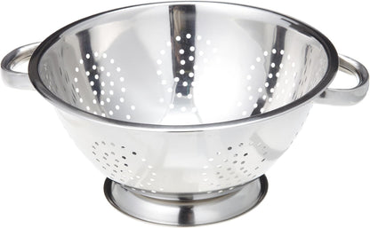 Heavy Duty Stainless Steel Colander 5 Qt | Easy Grip Handles | Self-Draining Base | Mirror Polished | Dishwasher Safe | Pack of 1
