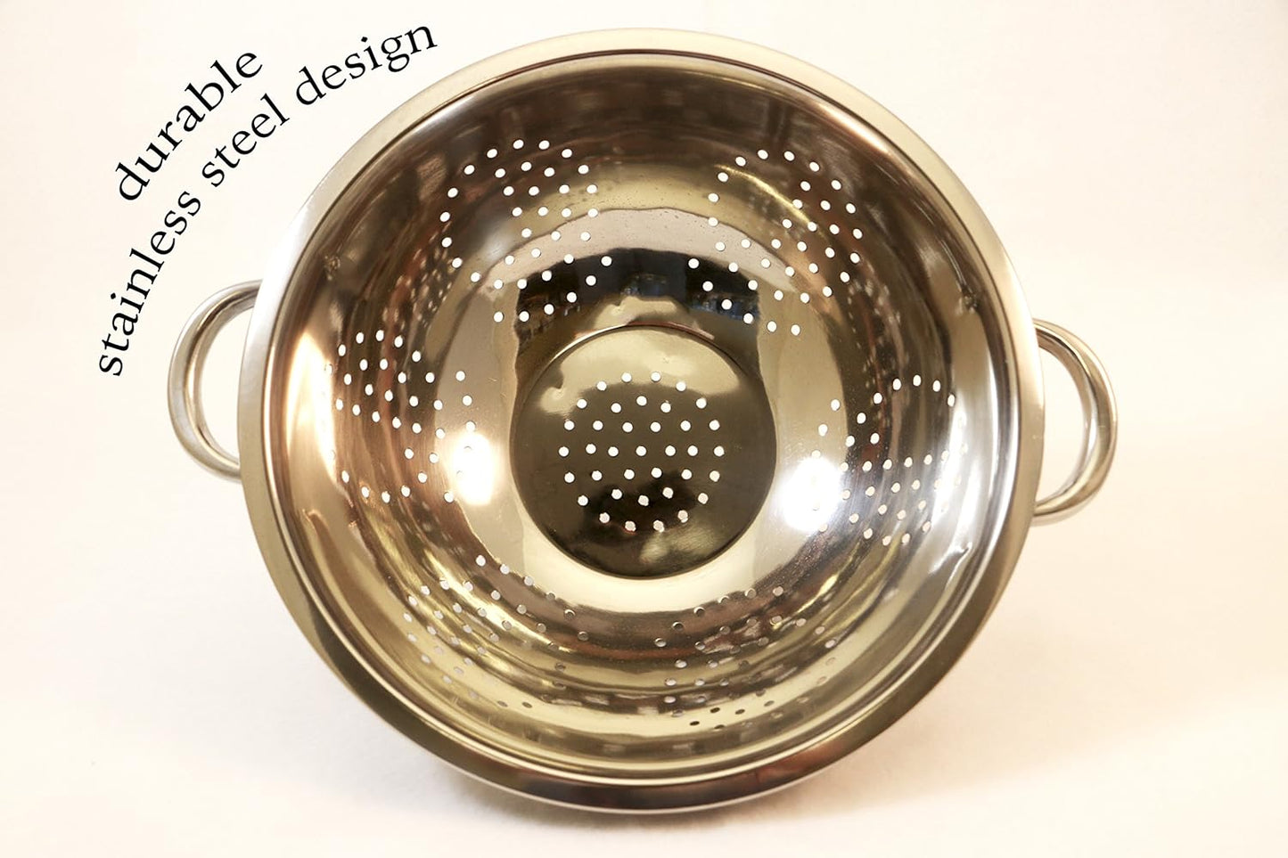 Heavy Duty Stainless Steel Colander 5 Qt | Easy Grip Handles | Self-Draining Base | Mirror Polished | Dishwasher Safe | Pack of 1