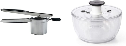 Good Grips Stainless Steel Potato Ricer and Good Grips Large Salad Spinner - 6.22 Qt., White