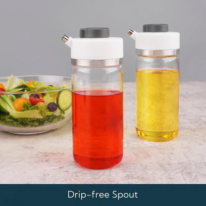 Precision Pour Glass Oil Dispenser with 3 Modes, Drip-free Spout, Two Adjustable Flowing Speed, 12 oz Vinegar Dispenser Bottle for Kitchen, Borosilicate Glass Olive Oil Bottle for Cooking