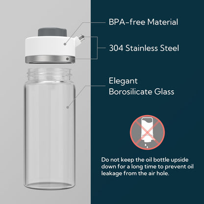 Precision Pour Glass Oil Dispenser with 3 Modes, Drip-free Spout, Two Adjustable Flowing Speed, 12 oz Vinegar Dispenser Bottle for Kitchen, Borosilicate Glass Olive Oil Bottle for Cooking