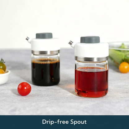 Precision Pour Glass Oil Dispenser with 3 Modes, Drip-free Spout, Two Adjustable Flowing Speed, 12 oz Vinegar Dispenser Bottle for Kitchen, Borosilicate Glass Olive Oil Bottle for Cooking